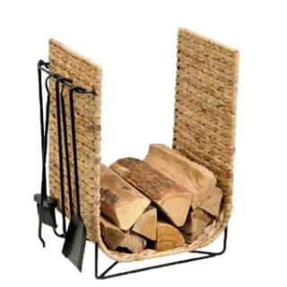 Rangement A Bois Jacinthe D'Eau Corail Naturel Et Acier Noir