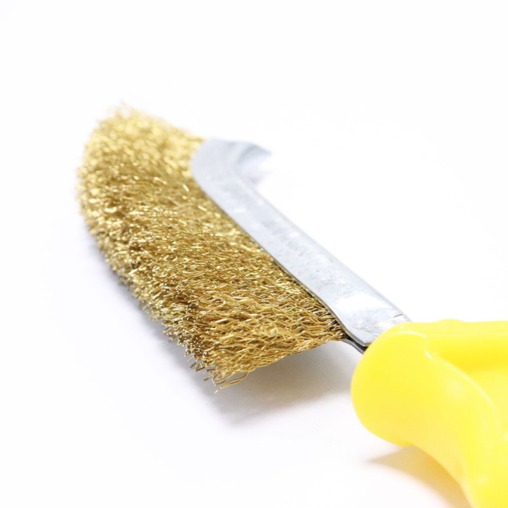 Spazzola metallica in ottone con manico corto per stufe a legna