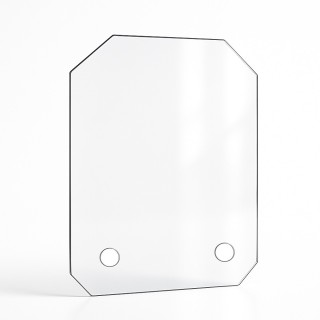 Vitre percée sur mesure forme 4 angles coupés