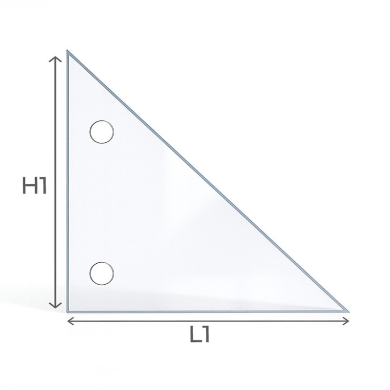 Vitre percée sur mesure forme triangle rectangle schéma
