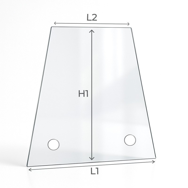 Vitre percée sur mesure forme trapèze isocèle schéma