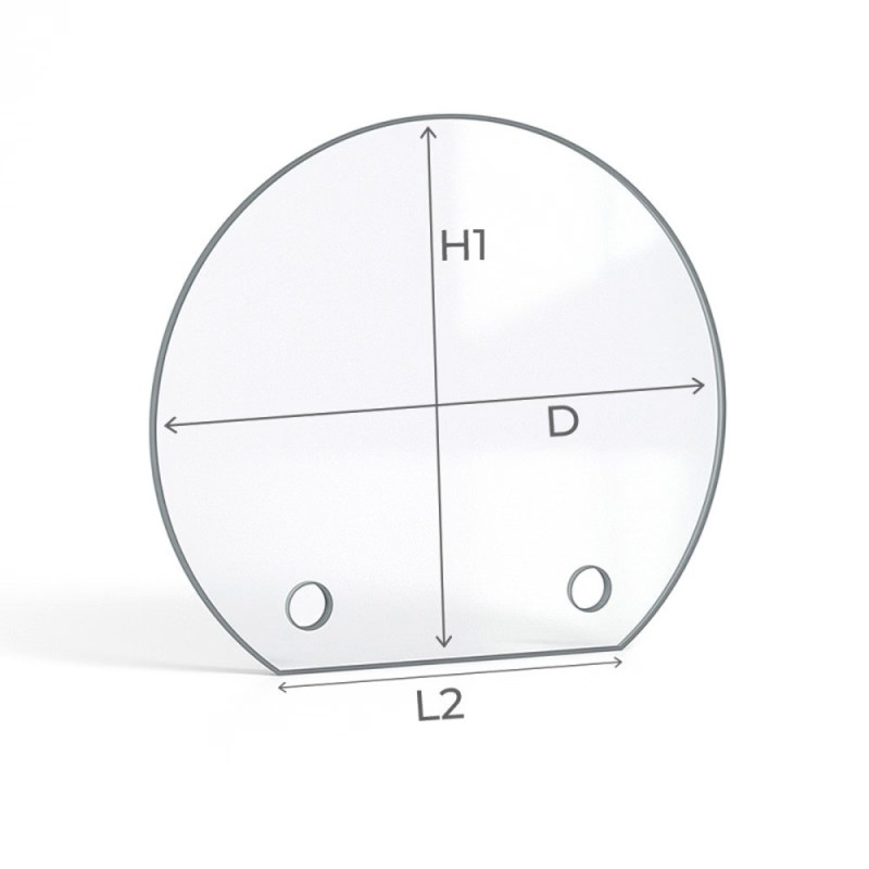Vitre en forme de rond coupé avec perçage pour insert et poele - Capska